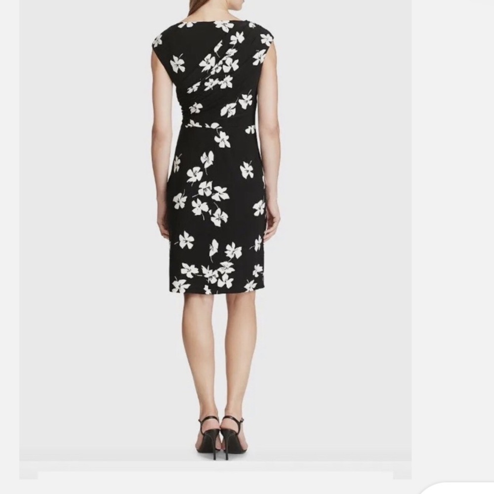 Black Floral Sheath Dress - Women's Elegant Work & Event Dress - Picture 2 of 11